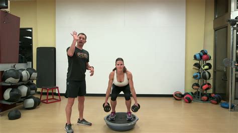 Squat Bicep Curl And Shoulder Press On A Bosu Ball Youtube