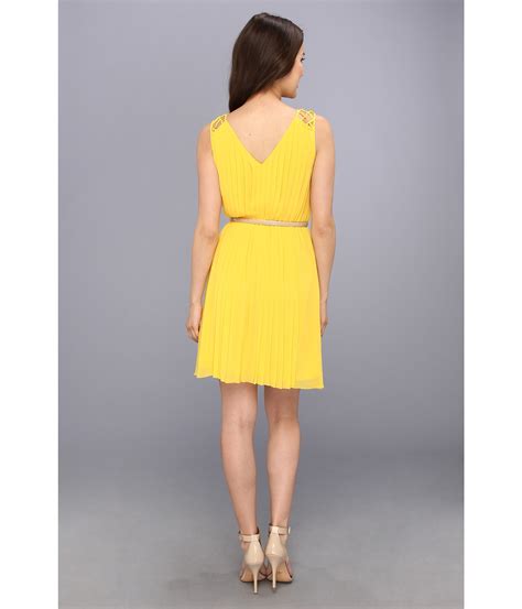 Jessica Simpson Sleeveless Pleated Dress W Deep V Back In Yellow Lyst