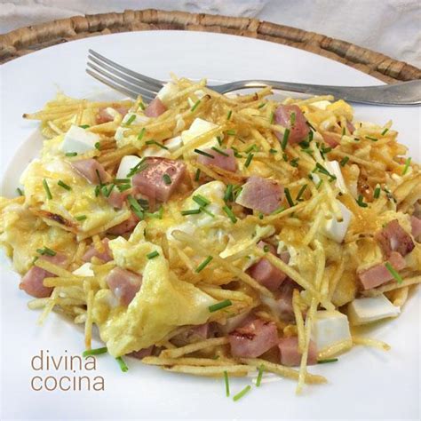 Revuelto de patatas jamón y queso Receta de DIVINA COCINA