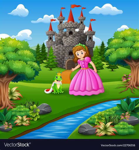 A Beautiful Fairytale Princess And The Frog Princ Vector Image