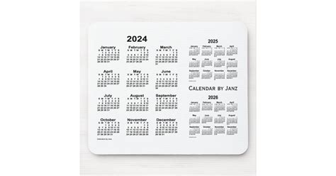 2024 2026 White 3 Year Calendar By Janz Mouse Pad Zazzle