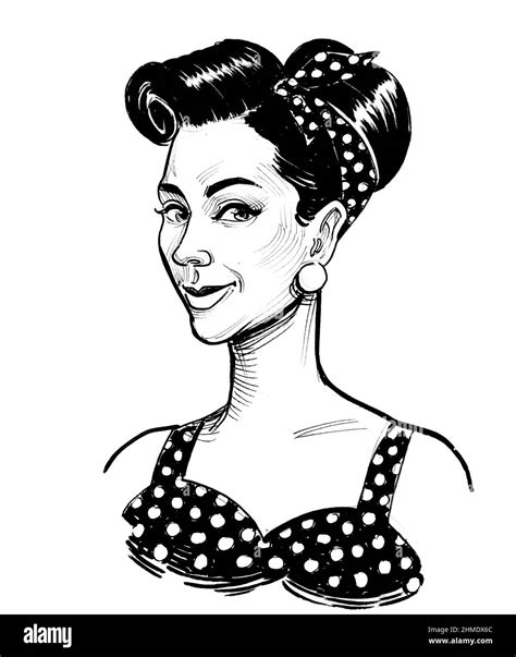 Beautiful Pinup Woman Ink Black And White Drawing Stock Photo Alamy