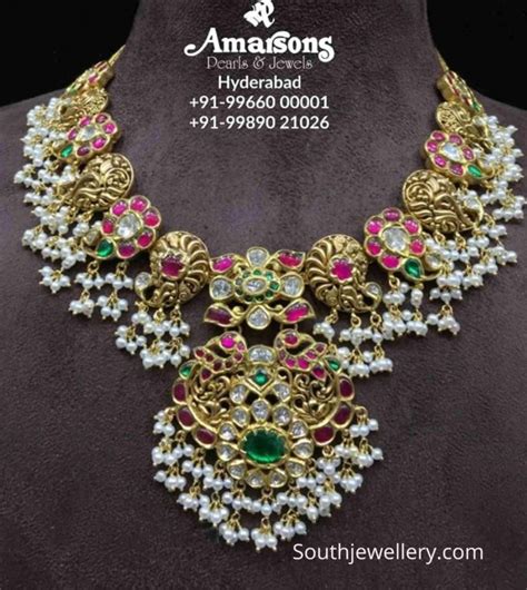 Antique Gold Nakshi Peacock Kundan Necklace Indian Jewellery Designs