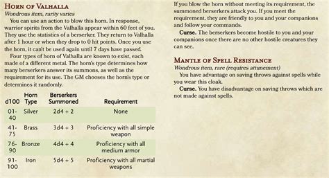 Classic Magical Items Cursed Horn Of Valhalla And Mantle Of Spell