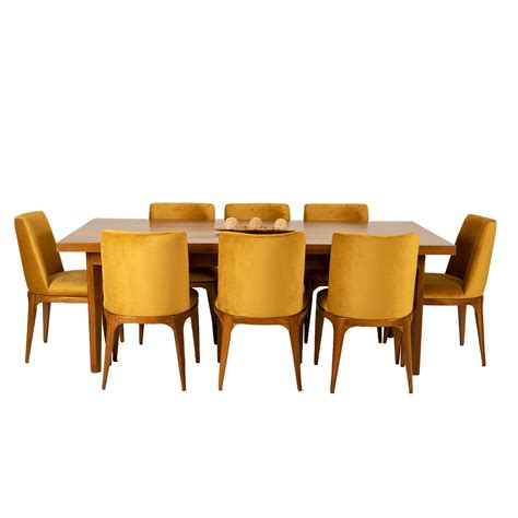 L Plain Wooden Top Table With L Curvy Dining Chairs Singhe Furniture