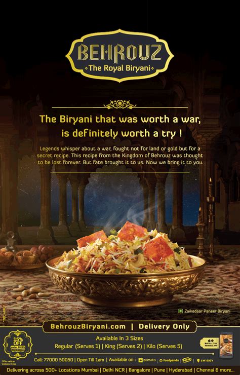 Behrouz The Royal Biryani The Biryani That Was Worth Of War Ad Advert