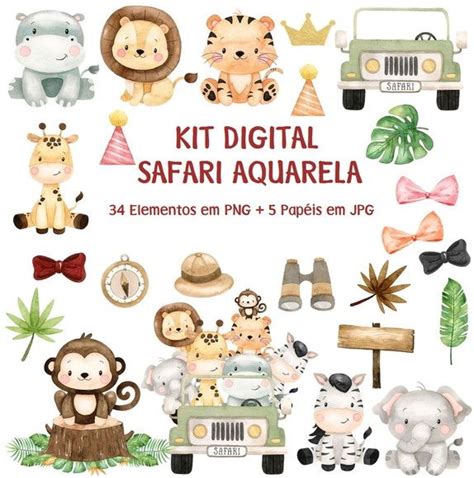 Kit Digital Safari Aquarelado Elo7 Produtos Especiais Aniversario