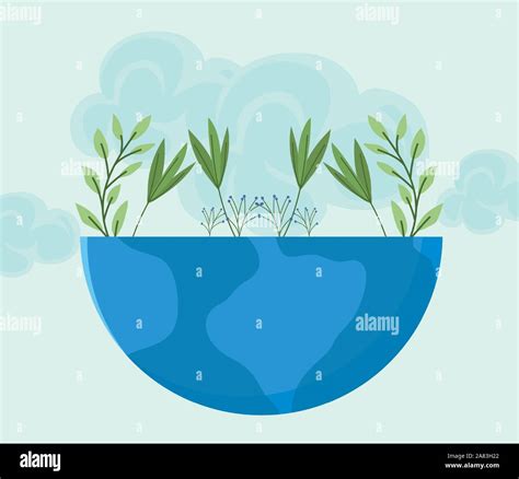 Planet Earth With Tree Plants And Background Landscape Vector