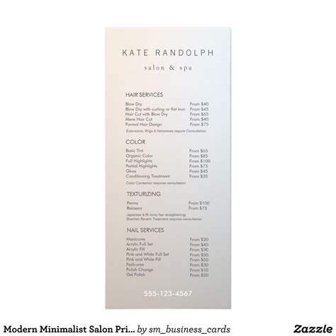 All prices start from those quoted and are subject to change without notice. Modern Minimalist Salon Price List Service Menu | Zazzle ...