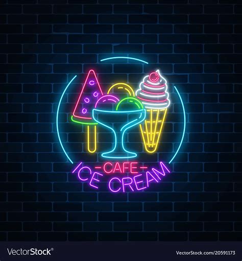 Premium Vector Glowing Neon Ice Cream Cafe Signboard In Circle Frame My Xxx Hot Girl
