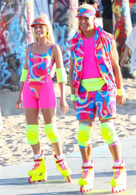 Margot Robbie, Ryan Gosling Rollerblade in Neon on Barbie Movie Set