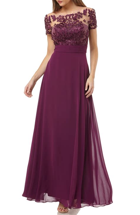 Js Collections Embroidered Illusion Bodice Gown In Purple Lyst