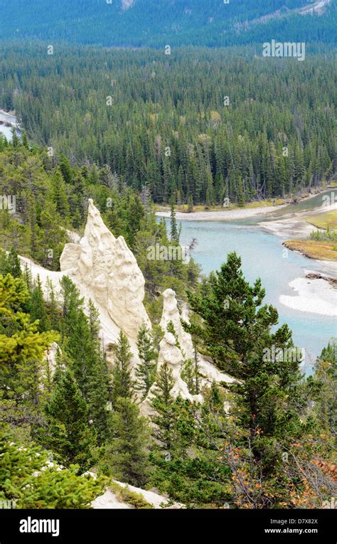 The Hoodoos And The Bow River Banff National Park Alberta Canada Stock