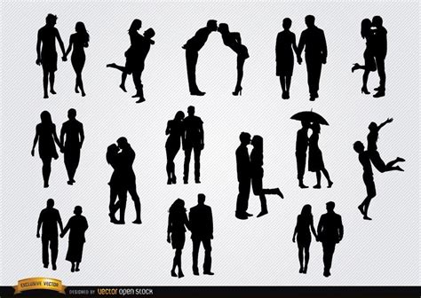 Couples In Love Silhouettes Set Vector Download