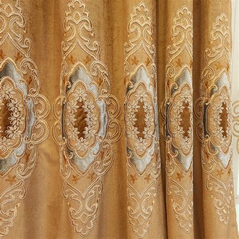 Luxury Chenille Fabric Curtain European Style Embroidery Living Room