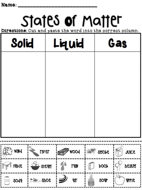 States of Matter Sorting worksheet