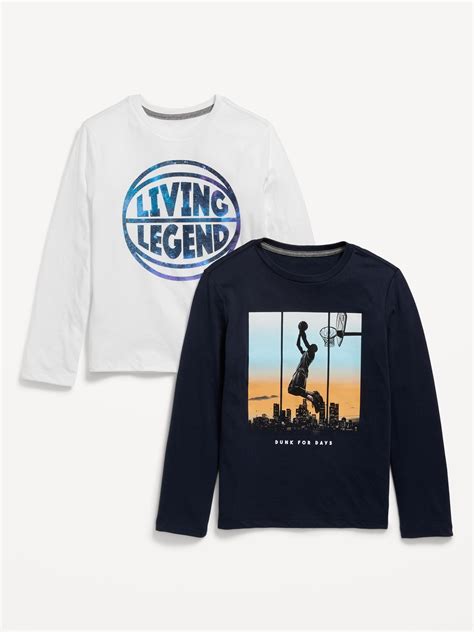 Long Sleeve Crew Neck Graphic T Shirt 2 Pack For Boys Old Navy