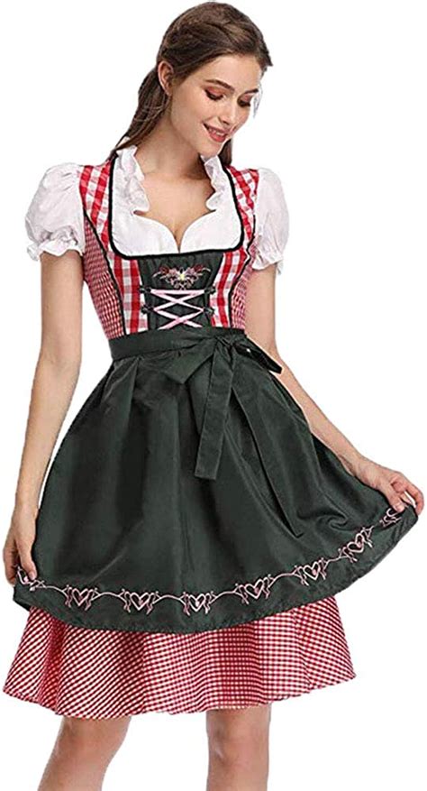 fagginakss dirndl oktoberfest trachtenkleid kostüm set für damen midi kleid mit schürze