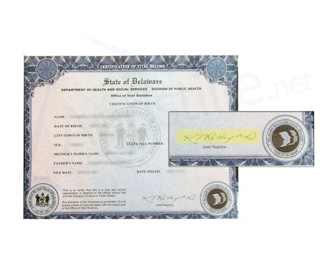 State Of Delaware Certification Of Birth Signed By Kary Thomas Rattay