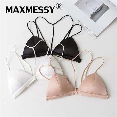 Maxmessy Thin Strap Halter Sexy Bras Top Brassiere Backless Wire Free Padded Triangle Underwear