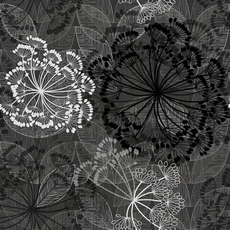 Monochrome Seamless Pattern Of Abstract Flowers Hand Drawn Flor Stock