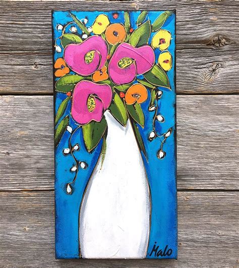 Original Acrylic Painting On Canvas White Flowers Vase With Etsy