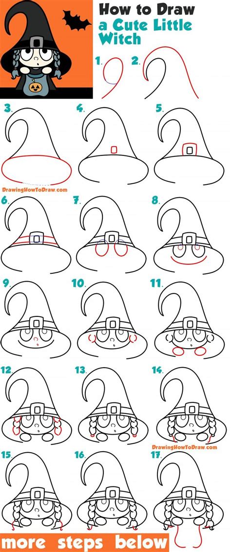 Learn how to easy draw everything step by step. How to Draw a Cute Cartoon Kid Dressed Up as a Witch for ...