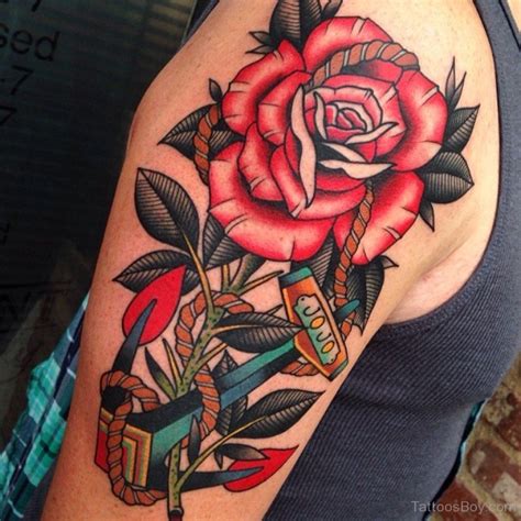 Beautiful red rose with butterfly and skull tattoo on half. Flower Tattoos | Tattoo Designs, Tattoo Pictures | Page 2