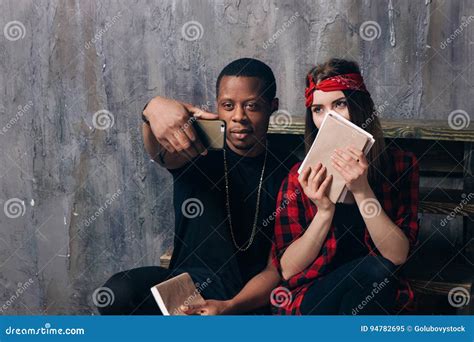 Interracial Classmates Couple Taking Selfie Stock Image Image Of Posing Self 94782695
