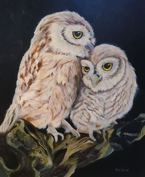 Owl Chicks Acrylic Painting Deep Canvas 24 By 30 Pat Scott