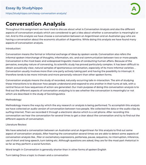 Conversation Analysis Essay Example