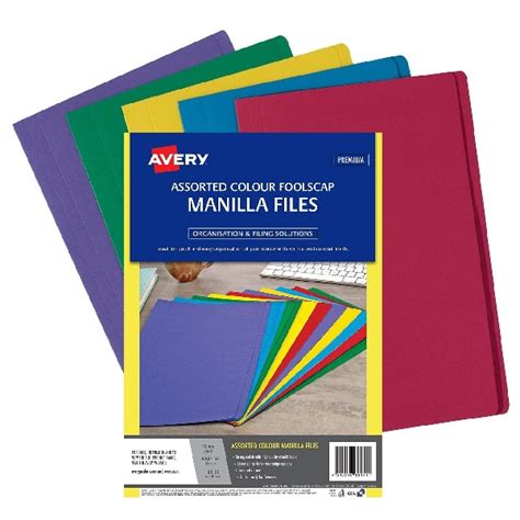 Avery® 88151 Manilla Folders Foolscap Assorted Colours Pack 10