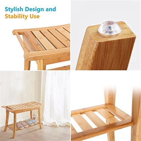 Oasisspace Bamboo Shower Bench 24 Waterproof Shower Chair With Storage Shelf Wood Spa Bath