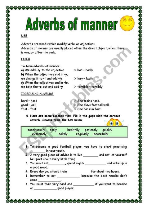 Adverbs Of Manner Worksheets Pdf With Answers