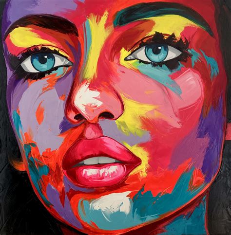 Colorful Acrylic Portrait Painting On Canvas Large Palette Knife Face