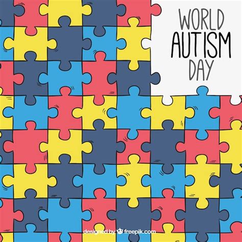 Autism Day Background With Colorful Puzzle Pieces Free Vector