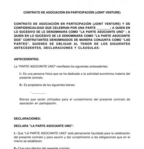 Contrato De Asociación En Participación Joint Venture