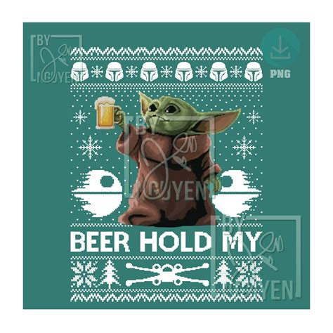 Baby Yoda Holding Beer Merry Christmas Shirt Star Wars Pattern Etsy