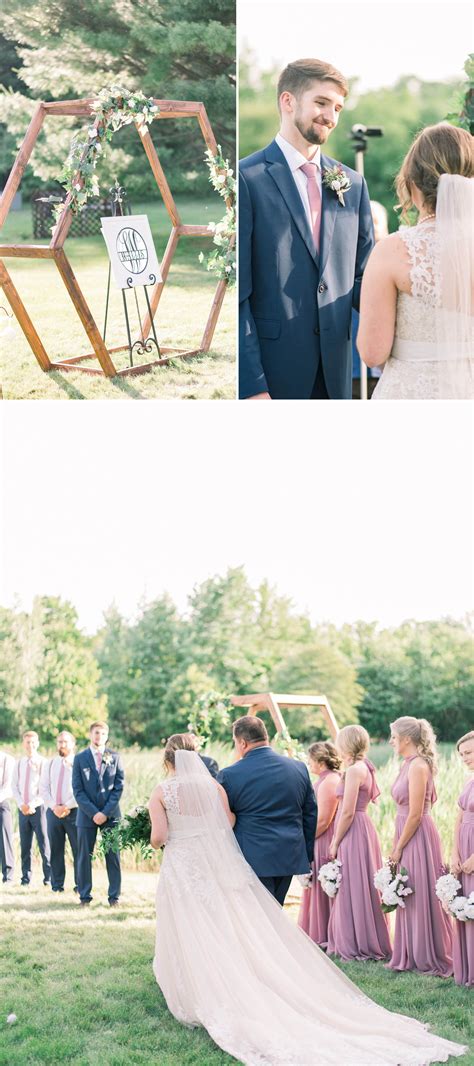 Backyard Wedding Ceremony Bridesmaids With Mauve Long Dresses Hoop