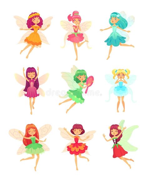 Cute Fairies Silhouette Collection Little Fairies Set Hand Drawn