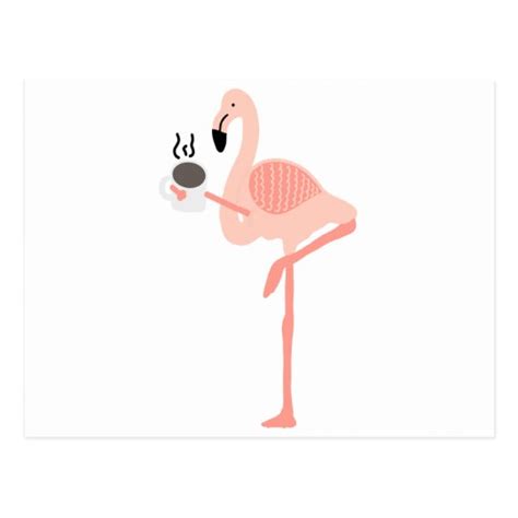 Funny Pink Flamingo Drinking Coffee Postcard