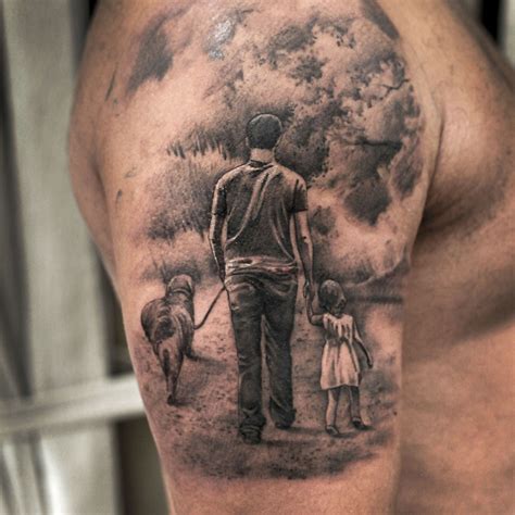father, daughter and dog @marcaotattoorj | Portrait tattoo, Tattoos