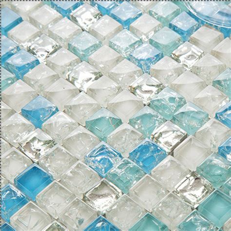 Sea Blue Tile Backsplash Crystal Glass Mosaic Crackle Patterns Shower