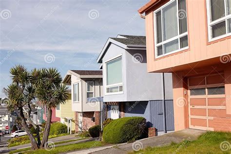 Row Of Pastel Mid Century Style Houses Stock Image Image Of