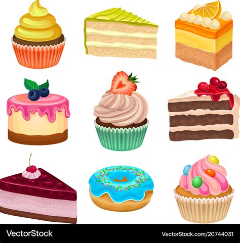 Flat Set Of Various Sweet Desserts Royalty Free Vector Image
