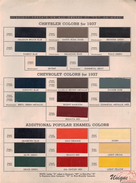Chevy Car Paint Color Chart