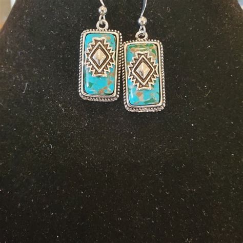 Southwestern Boho Silver And Turquoise Earrings Etsy