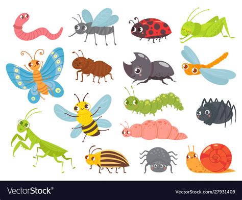 Cute Cartoon Insects Funny Caterpillar Royalty Free Vector