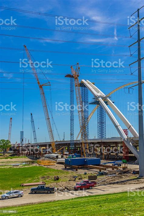 Cranes Constructing Freeway Bridge Dallas Texas Stock Photo Download