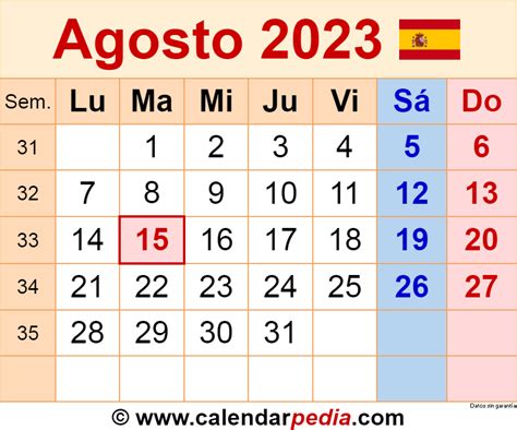 Calendario Agosto 2023 En Word Excel Y Pdf Calendarpedia
